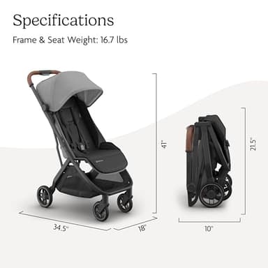 UPPAbaby Minu V3 Travel Stroller | Lightweight + Compact Design | One-Hand Fold + Unfold | from Birth + Overhead Compatible | Greyson (Charcoal Mélange/Carbon Frame/Saddle Leather) - Image 7