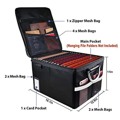 Fireproof Document File Organizer Box, Fireproof Safe Box with Lock, Portable Office Storage Cabinet for Hanging Letter/Legal Folder 16.1 x 12.9 x 11in - Image 3
