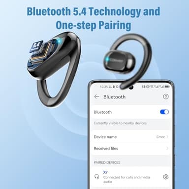 Conyat Open Ear Headphones, Wireless Bluetooth 5.4 Earbuds with Big Earhooks, Ultra-Comfort Open Ear Earbuds, 58 Hours HD Stereo Sound Over Ear Earphones, IP7 Waterproof Headset for Workouts, Black - Image 7