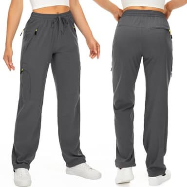 Women's Hiking Pants Quick Dry UPF 50 Travel Golf Pants Lightweight Camping Work Cargo Pants Zipper Pockets,6608,Dark Grey,2XL - Image 2