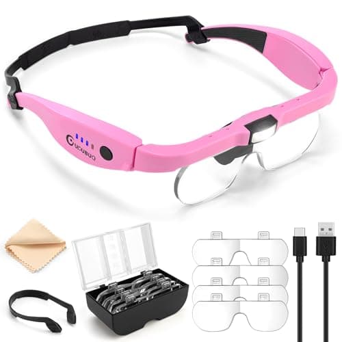 GUOUBUO Magnifying Glass with Light, 1.5X-5.0X Magnifying Glasses, Rechargeable Magnifier Headset with Light, Head Magnifier with 4 Detachable Lenses, Magnify Glasses for Close Work Crafts Jewelry - Image 1