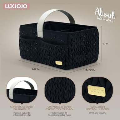 LUKJOJO Luxurious Baby Diaper Caddy, Nursery Storage Basket for Newborn Essentials, Travel Baby Basket for Diapers Baby Wipes, Organizer Tote Bag Storage Bin, Baby Shower Gifts(black) - Image 2