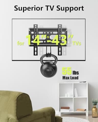 Nuyoah TV Wall Mount Bracket Low Profile Fixed for 14-43 Inch Flat Screen TVs & Monitors Up to 55lbs, Universal TV Monitor Mount Fits 8" Wood Studs Max VESA 200x200mm - Image 2