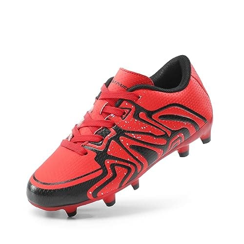 DREAM PAIRS Boys Girls Soccer Cleats Youth Firm Groud Baseball Cleats Sport Athletic Outdoor Trainning Football Shoes for Little/Big Kid,Size 10 Toddler,Red/Black/Silver,160472-K - Image 1