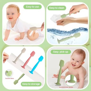 MAIKKB Baby Diaper Cream Spatula 3 Pack Diaper Spatulas Soft Silicone Diaper Cream Applicator Baby Butt Paste Spatula Brush with Suction Base,Full Size(Gray+Off-white+Green - Image 4
