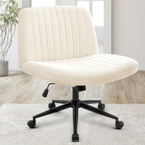 Orange Factory Criss Cross Chair Wheels Wide Cross Legged Office Desk Vanity Dual Base Comfy Fabric Armless Adjustable Swivel for Home Computer Task (Beige) - Image 1