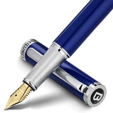 BEILUNER Luxury Fountain Pen Set,Solid 24K Gilded Medium Nib, Modern Classic Limited Edition -Includes 6 Ink Cartridges&Ink Refill Converter with Gift Case-Perfect for Men and Women（Charming blue） - Image 1