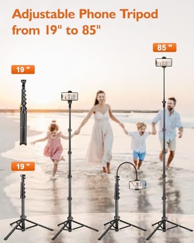 Phone Tripod, 85" Tall Tripod for iPhone with Gooseneck and Remote, Overhead Phone Stand for Recording Watching Cooking Fitness Vlog, Compatible with iPhone Android, Black - Image 2