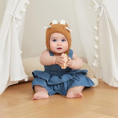 Baby Girl Denim Rompers Sleeveless Suspender Pleated Ruffle Hem Bottom Snap Jumpsuits Dress Clothes (Blue, 0-3 Months) - Image 5