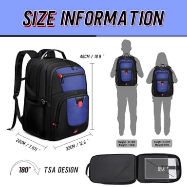 Z-MGKISS Large Travel Backpack for Men, TSA Flight Approved Business Backpack, USB Computer Bagpack Fits 17.3 Inch Laptop, Blue - Image 4