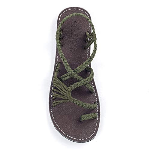 Plaka Palm Leaf Flat Summer Sandals for Women | Perfect for The Beach Walking & Dressy Occasions | Olive | Size 7 - Image 1