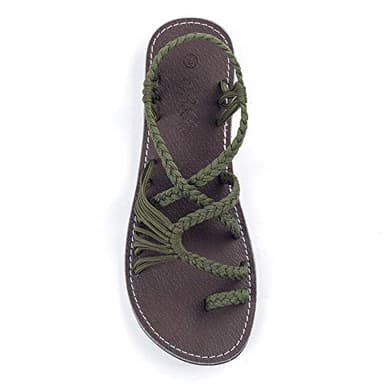 Plaka Palm Leaf Flat Summer Sandals for Women | Perfect for The Beach Walking & Dressy Occasions | Olive | Size 7 - Image 1