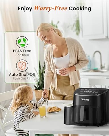 Nuwave Brio Plus Air Fryer 8 Qt, New & Improved, PFAS-FREE, 7 Digital One-Touch Cook Functions that AIR FRY, BAKE, ROAST, DEHYDRATE, TOAST, REHEAT, PREHEAT, 150 Presets, 50°F~400°F, 700/1500/1800W - Image 5