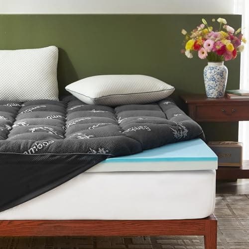 BEDLORE King Size Mattress Topper, 4 Inch Dual Layer (2" Gel Memory Foam + 2" Plush Pillow Top) Mattress Pad Cover, Pressure Relief & Back Pain Support, Fluffy & Breathable, Medium-Firm(Dark Gray) - Image 1