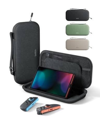 Belkin Carrying Case for Nintendo Switch 2, Travel Bag w/AirTag Holder & Game Card Storage Pocket Portable Lightweight Protective Carrying Case w/Hard Shell, Gaming Essentials - Charcoal - Image 1
