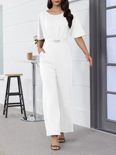 acelyn Elegant Jumpsuit for Women Dressy Sexy Plus Size Wide Leg Pant Suit One Piece Party Outfits White L - Image 6