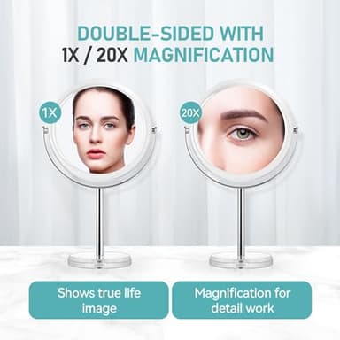 MIYADIVA 20X Magnifying Makeup Mirror,Double Sided 1X & 20X Magnifying Mirror with Stand,Tabletop Magnified Vanity Mirror with 360°Rotation for Bathroom or Bedroom 7.8 Inch - Image 2