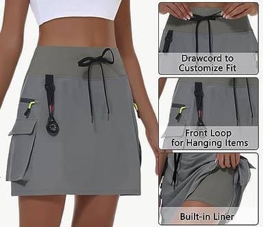 MIVEI Women's Hiking Cargo Skort Skirt High Waisted Golf Dressy Casual with Zipper Pockets Workout Sport Quick Dry Skirts Dark Gray - Image 4