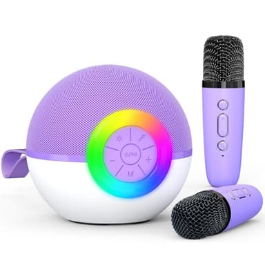 Heroange Karaoke Microphone Machine Toys for Kids Adults, Mini Portable Bluetooth Speaker with 2 Wireless Mics, Christmas Birthday Gifts for Boys Girls Ages 3 4 5 6 7 8 9 10 11 12+ Year (Purple) - Image 1