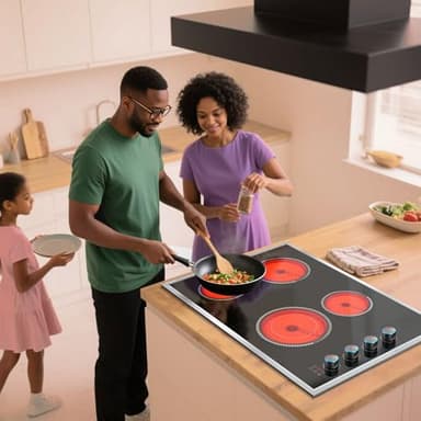 30 Inch Electric Cooktop, 4 Burner Electric Stove Top with Knob Control, 6700W Stove Top Burner with Overheat Protection, Child Lock, Timer, Durable Metal Frame, Bulit-in Glass Top 220-240V Hardwired - Image 3