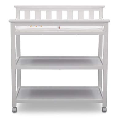 Delta Children Flat Top Changing Table with Wheels and Changing Pad - Greenguard Gold Certified, Bianca White - Image 6
