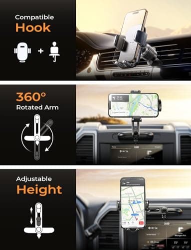 LISEN CD Slot Phone Mount for Car, Adjustable CD Phone Holder for Car Phone Mount for iPhone Ultra Sturdy Vent Cell Phone Holder Mount for iPhone 16 Pro Max Plus Accessories (Silver) - Image 2