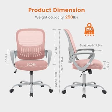 Sweetcrispy Office Computer Desk Managerial Executive Chair, Ergonomic Mid-Back Mesh Swivel Rolling Work with Wheels, Comfortable Lumbar Support, Comfy Arms for Home, Bedroom, Study, Student, Black - Image 3