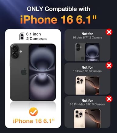 Diaclara Designed for iPhone 16 Case, Full Body Rugged Case with Built-in Touch Sensitive Anti-Scratch Screen Protector, with Camera Protection for iPhone 16 6.1" (Black) - Image 7