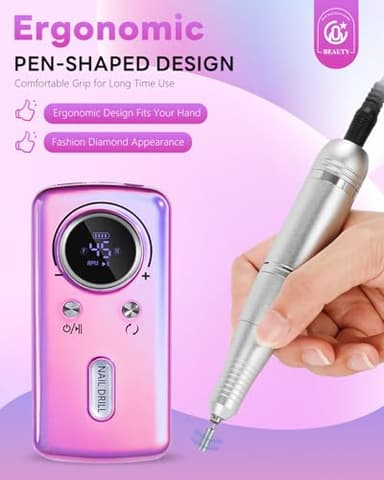 CozyZen Cordless Nail Drill Professional: 45000 RPM Rechargeable Electric Nail File Kit, Portable & Low Noise for Acrylic, Gel Nails, Manicure & Pedicure - Salon & Home Use - Image 4