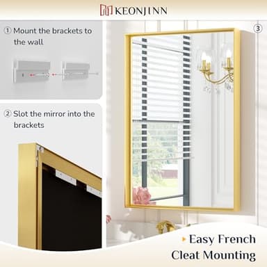 Keonjinn Gold Bathroom Mirror 40 x 30 Inch, Brushed Gold Mirror for Over Sink, Aluminum Alloy Framed, Square Corner, Modern Farmhouse, Large Rectangular Vanity Mirror for Wall(Horizontal/Vertical) - Image 4