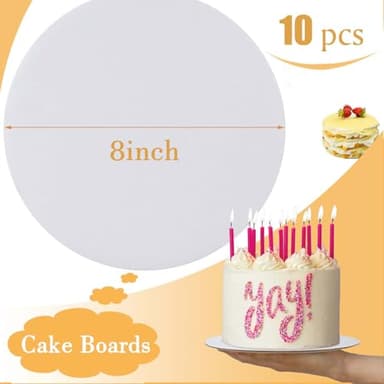 Sudaya Cake Boards 10 PCS, Cake Boards 8 Inch Round, Cardboard Cake Rounds, Disposable Cake Plates, Food Grade Cake Base Cake Tray Cake Circles, 8 Inch Cake Board White Cardboard Circles Round Base - Image 3
