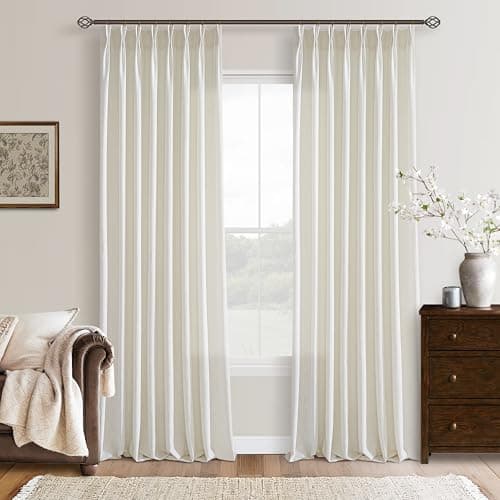 Linen Curtains 108 Inches Long Pinch Pleated for Living Room 2 Panels Set Cream Ivory Natural Pleat Drapes Back Tab Semi Sheer Neutral Boho Ceiling to Floor 108 Inch Curtains for Bedroom Window 9 FT - Image 1