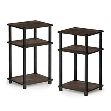 Furinno Just 3-Tier Turn-N-Tube End Table / Side Table / Night Stand / Bedside Table with Plastic Poles, 2-Pack, Columbia Walnut/Black - Image 4