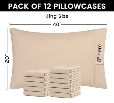 Utopia Bedding King Pillow Cases - 12 Pack - Envelope Closure - Soft Brushed Microfiber Fabric - Shrinkage and Fade Resistant Pillow Covers King Size 20 X 40 Inches (King, Beige) - Image 3