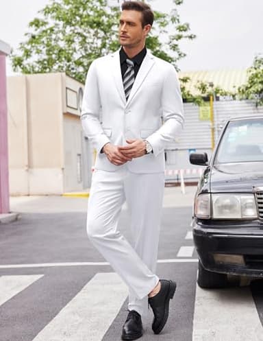 COOFANDY Men's 2 Piece Suits Slim Fit 2 Button Dress Suits Tuxedo Jacket Blazer Suit for Wedding Dinner Prom White - Image 4