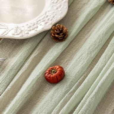 Keketoarrange Sage Green Table Runner Cheesecloth 120 Inch 10 FT Rustic Boho Cheese Cloth Table Runner for Wedding Baby Shower Bridal Shower Sheer Gauze Centerpiece Home Decorations - Image 3