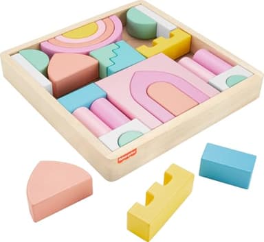 Fisher-Price Wood Toddler Toy Castle Block Set, 28 Wooden Pieces for Stacking Developmental Play Preschool Kids Ages 2+ Years - Image 6