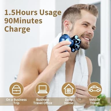 Detachable Head Shavers, SHPAVVER 5 in 1 Electric Razor IPX7 Waterproof for Bald Men, Wet Dry LED Display Rechargeable 7D Rotary Shaver Grooming Kit with Type C Charge A，Bright Blue - Image 6