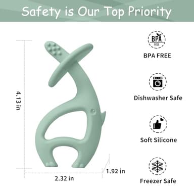 Teething Toys 3 Months Up with Clip Strap, Mombella Elephant Teethers for Babies3 Months+, Soft Silicone Infant Chew Toy, Baby Teething Relief, Ideal Newborn Gifts, Green - Image 6