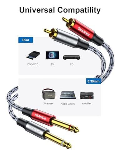 RCA to 1/4 Cable 6.6FT - Nylon Braided, Double Shielded 1/4 to RCA Audio Cable for Monitors, Mixer, Speakers, BluRay Player, Recorder, DJ Gear - Image 4