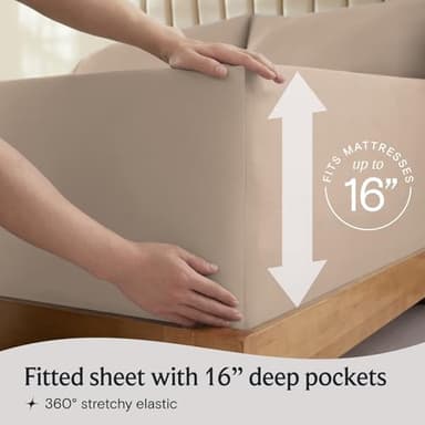 LuxClub 4 PC Queen Sheet Set, Breathable Luxury Bed Sheets, Deep Pockets Wrinkle Free Cooling Sheets Machine Washable Hotel Bedding Silky Soft - Light Khaki Queen - Image 6