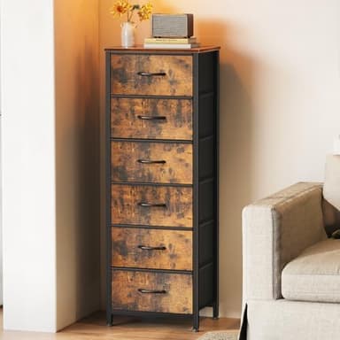 AODK Tall Dresser for Bedroom with 6 Fabric Drawers, Storage Dresser Organizer with Wood Top and Sturdy Steel Frames, Chest of Drawers for Closet, Living Room, Entryway, Hallway, Vintage - Image 3