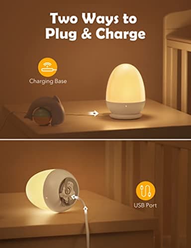 JolyWell Baby Night Light for Kid, Portable Egg Nightlight with Stable Charging Pad, Touch Nursery Night Lamp for Breastfeeding, Toddler Night Light for Bedroom, Timer Setting, ABS+PC, White-2 - Image 2