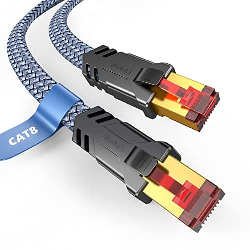 Snowkids Cat 8 Ethernet Cable 50 FT, Strong Signal, Flat High Speed 40Gbps 2000Mhz, Network Cord with RJ45 Internet Connector for TV/Printer/Computer/Modem/Router/ps-3/4/5, Braided LAN Cable 50FT Grey - Image 1
