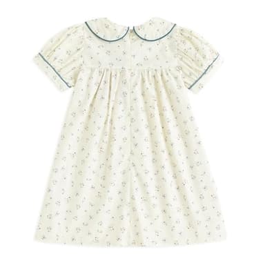 Curipeer Little Baby Girls Floral Short Sleeve Casual Dress Peter Pan Collar Toddler Ruffled Zip Up Playwear Dress for Autumn and Spring 7T - Image 2