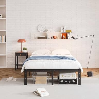 Neslime 16 Inch High Metal Queen Bed Frame Platform, Heavy Duty Bed Frame Queen Size, Steel Slat Support, Easy Assembly, Noise Free, Black - Image 2