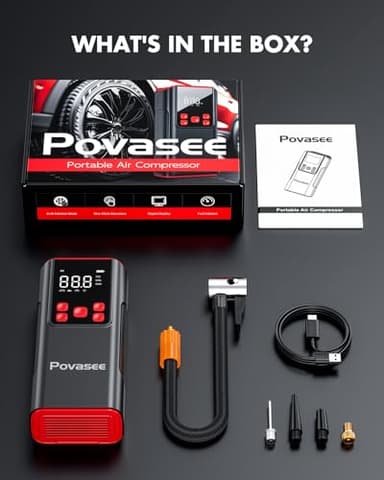 Tire Inflator Portable Air Compressor Povasee 150PSI Portable Air Pump for Tires Cordless Car Tire Inflator with LCD Display,Flashlight, 2X Tire Pump Faster suit for Cars Bikes Motorcycle Ball - Image 7