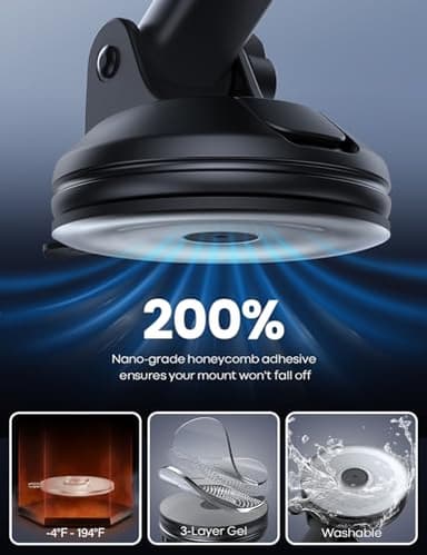 Lamicall Car Phone Holder - [Strongest Military-Grade Suction Cup] 360° Rotation Phone Holders for Your Car Quick Release Adjustable Car Phone Mount Dashboard for iPhone 17 16 Galaxy Smartphone Truck - Image 3