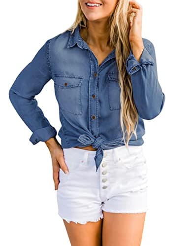 Luvamia Women's Deep Blue Denim Shirt, Relaxed Fit, Button-Down Collar, Long Sleeve, Size XL (16-18) - Image 4