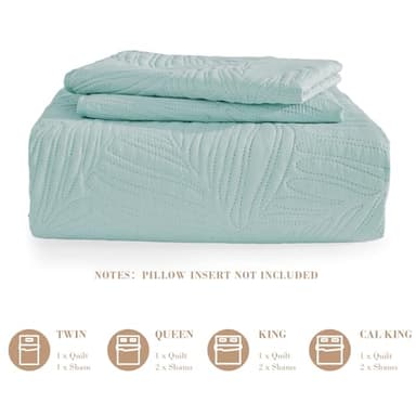 Exclusivo Mezcla Queen Quilt Bedding Set, Lightweight Aqua Blue Quilts Queen Full Size for All Seasons, Soft Microfiber Bedspreads Coverlets Bed Cover with Leaf Pattern, 3 Piece - Image 6